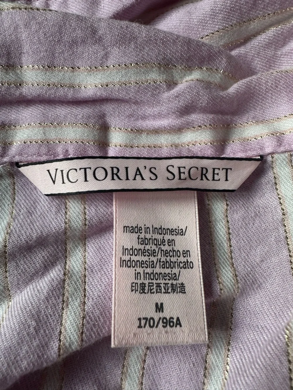 Victoria Secret Pink Striped Metallic Pajama Set Top Shorts Sz M Cotton Modal
